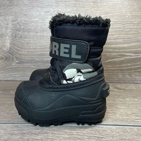 Sorel Snow Commander Warm Waterproof Black White Toddler Size 5 Fur Lined Boots - Picture 3 of 11